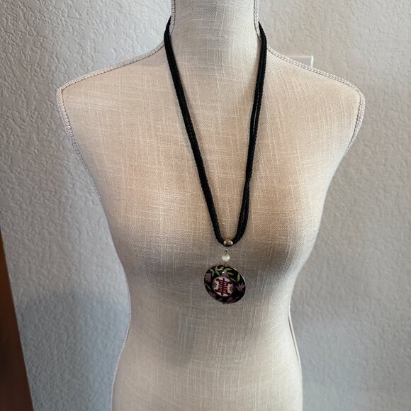 Cloisonne Lotus Blossom Necklace on Cord - Picture 7 of 7